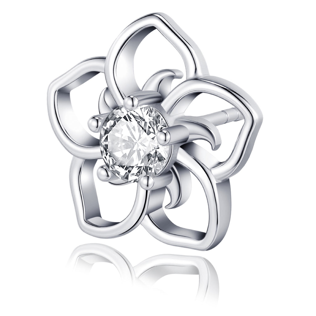 Plumeria Moissanite Flower Stud Earrings in Sterling Silver