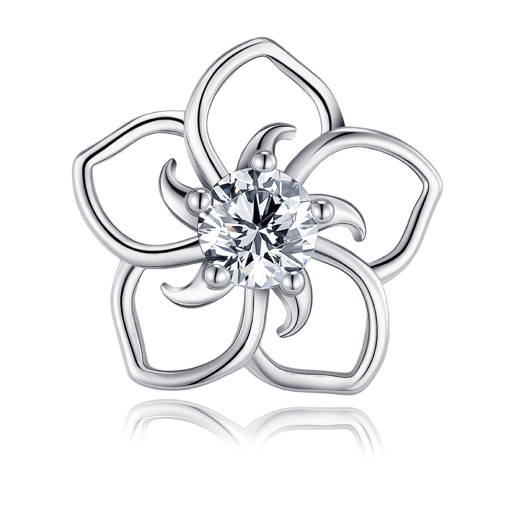 Plumeria Moissanite Flower Stud Earrings in Sterling Silver