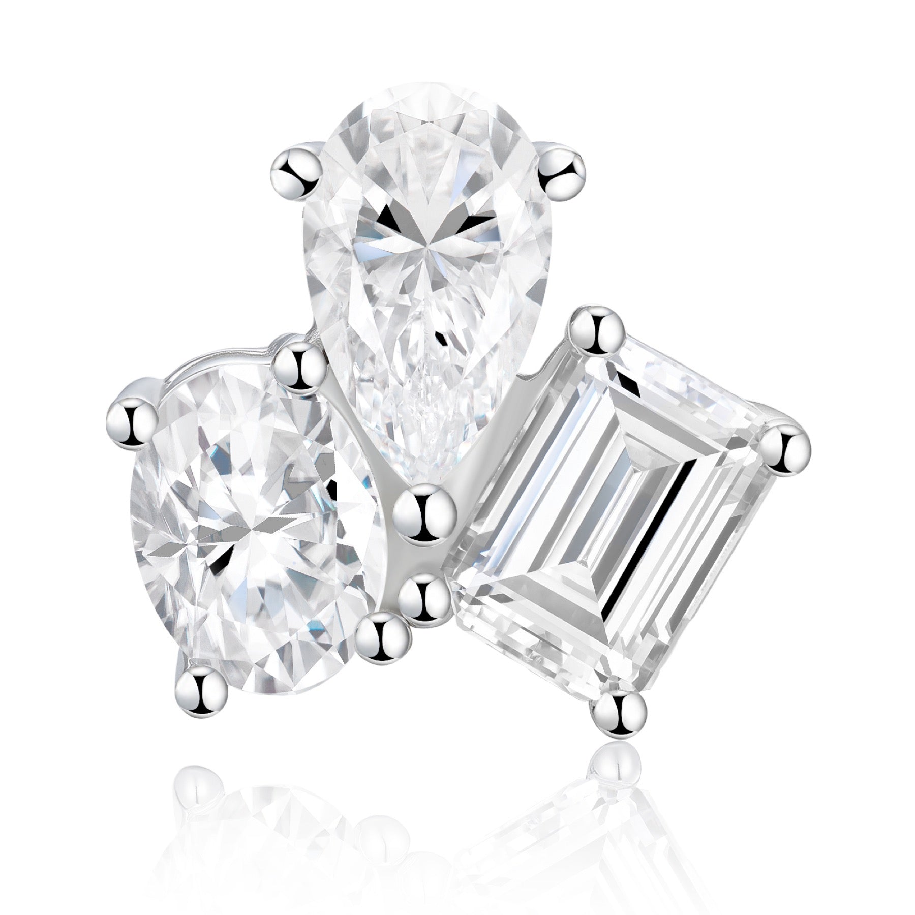 Melange Moissanite Cluster Stud Earrings in Sterling Silver