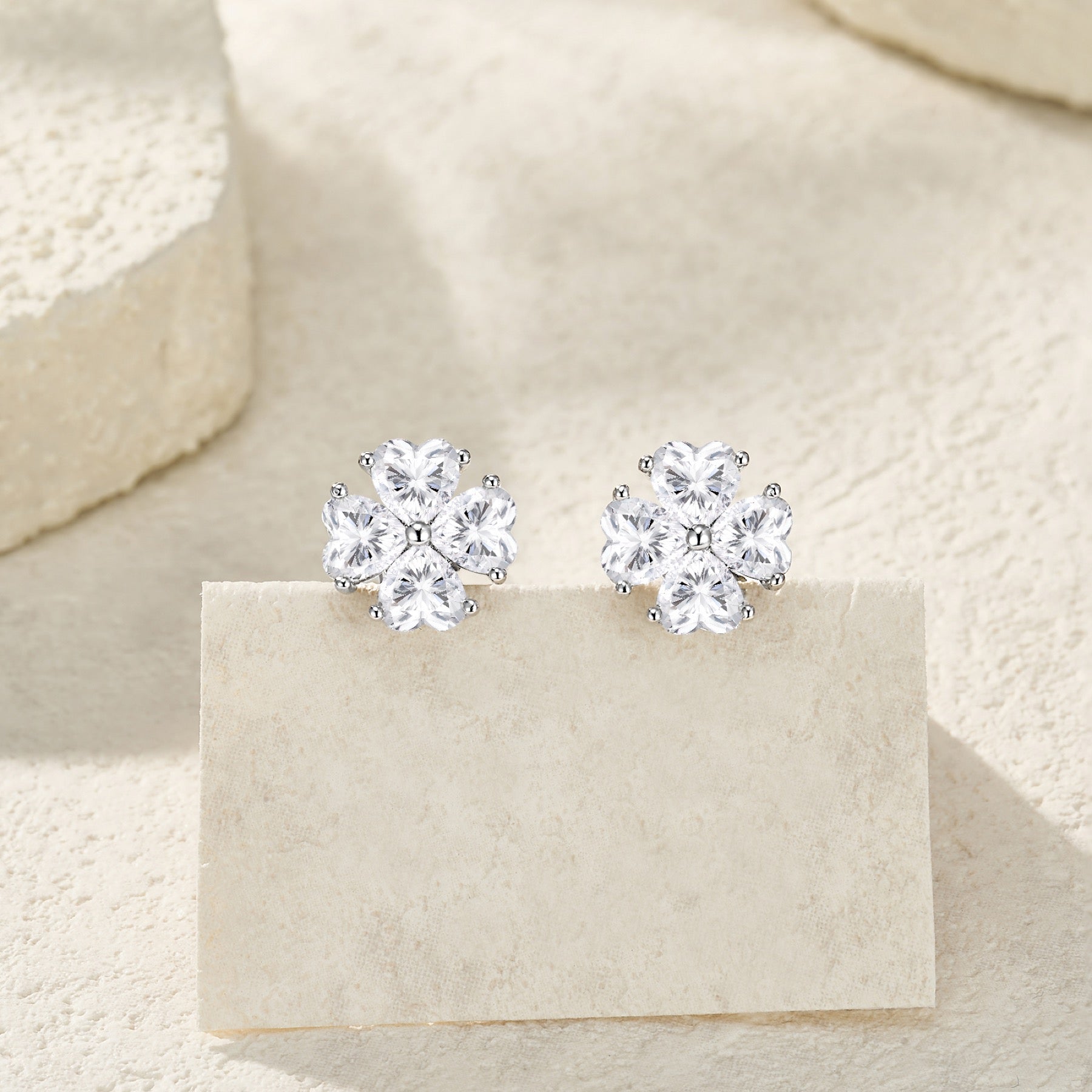 Amoreflor Moissanite Cluster Stud Earrings in Sterling Silver