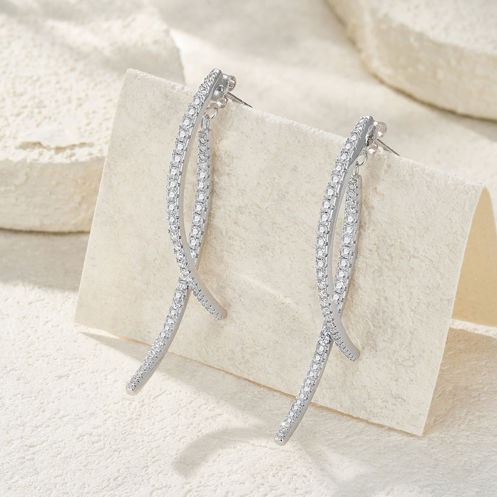 Falce Moissanite Ear Climber Earrings in Sterling Silver