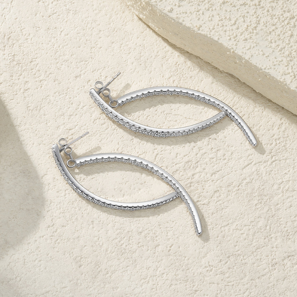 Falce Moissanite Ear Climber Earrings in Sterling Silver
