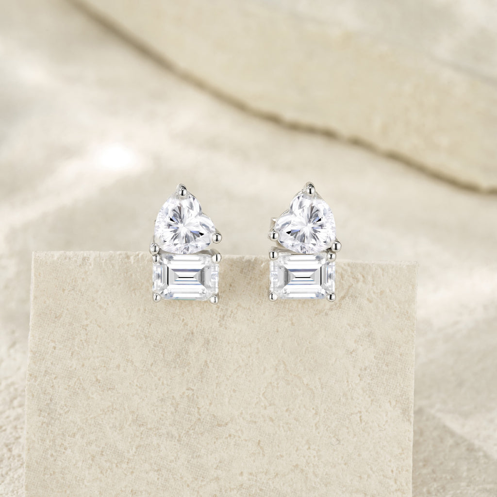 Cortese Moissanite Drop Stud Earrings in Sterling Silver