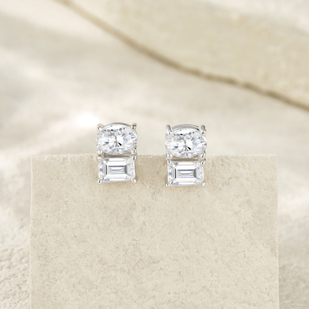 Colonna Moissanite Drop Stud Earrings in Sterling Silver