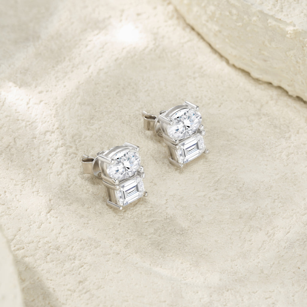 Colonna Moissanite Drop Stud Earrings in Sterling Silver