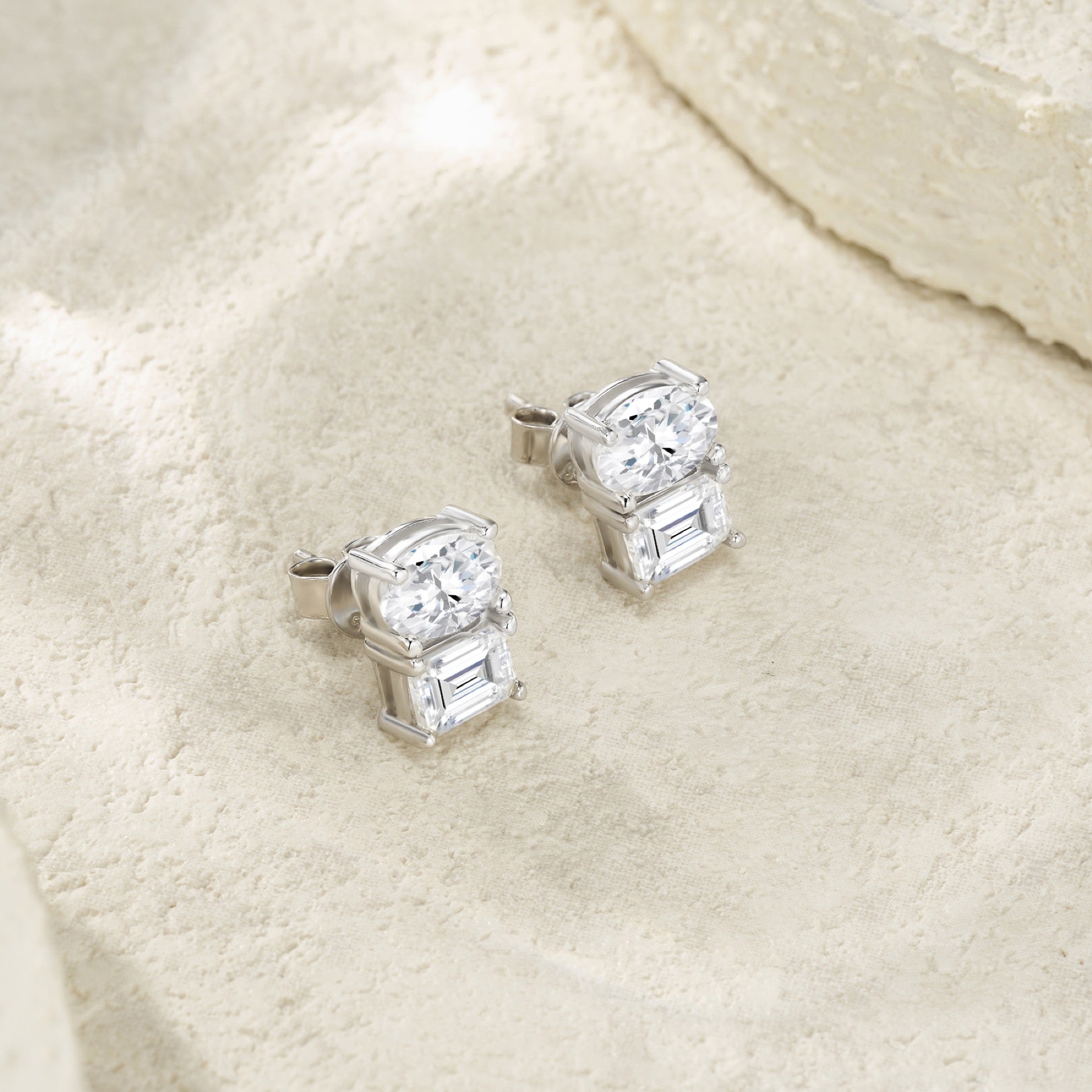 Colonna Moissanite Drop Stud Earrings in Sterling Silver