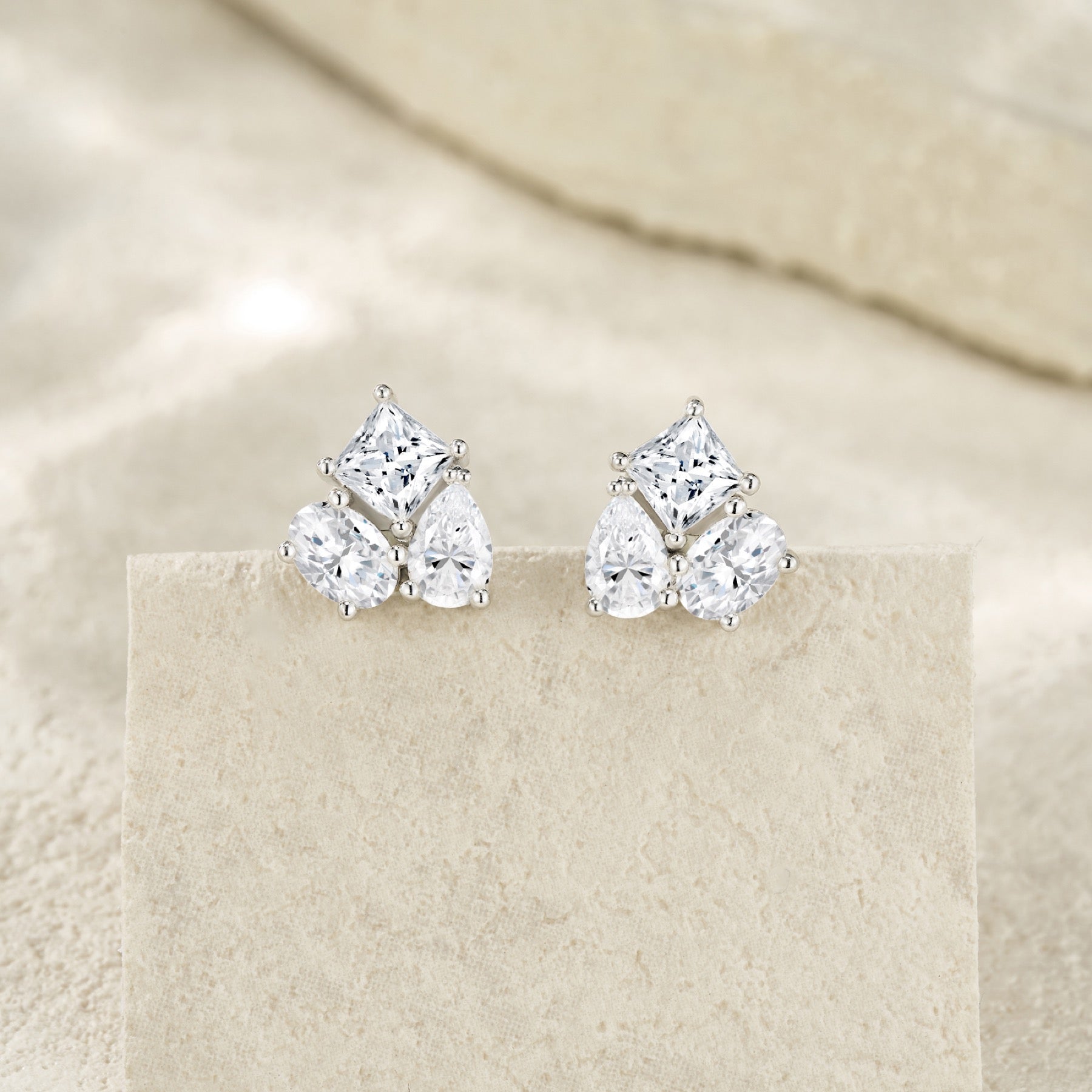Trecuori Moissanite Cluster Stud Earrings in Sterling Silver