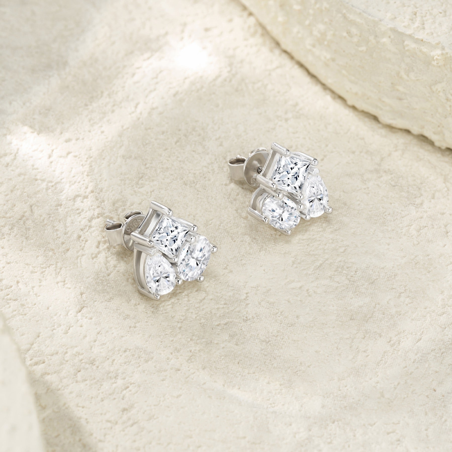 Trecuori Moissanite Cluster Stud Earrings in Sterling Silver