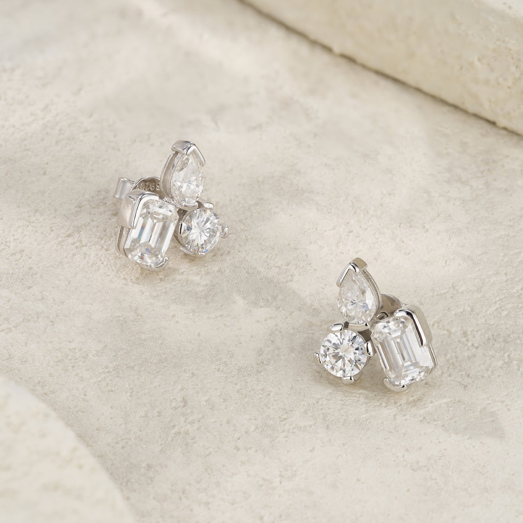 Mosaico Moissanite Cluster Stud Earrings in Sterling Silver