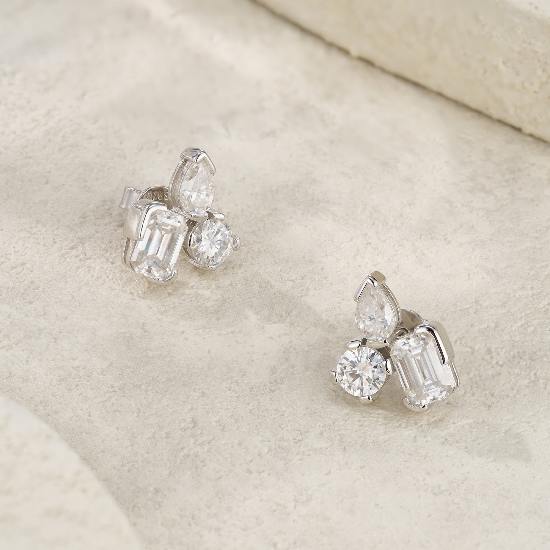 Mosaico Moissanite Cluster Stud Earrings in Sterling Silver