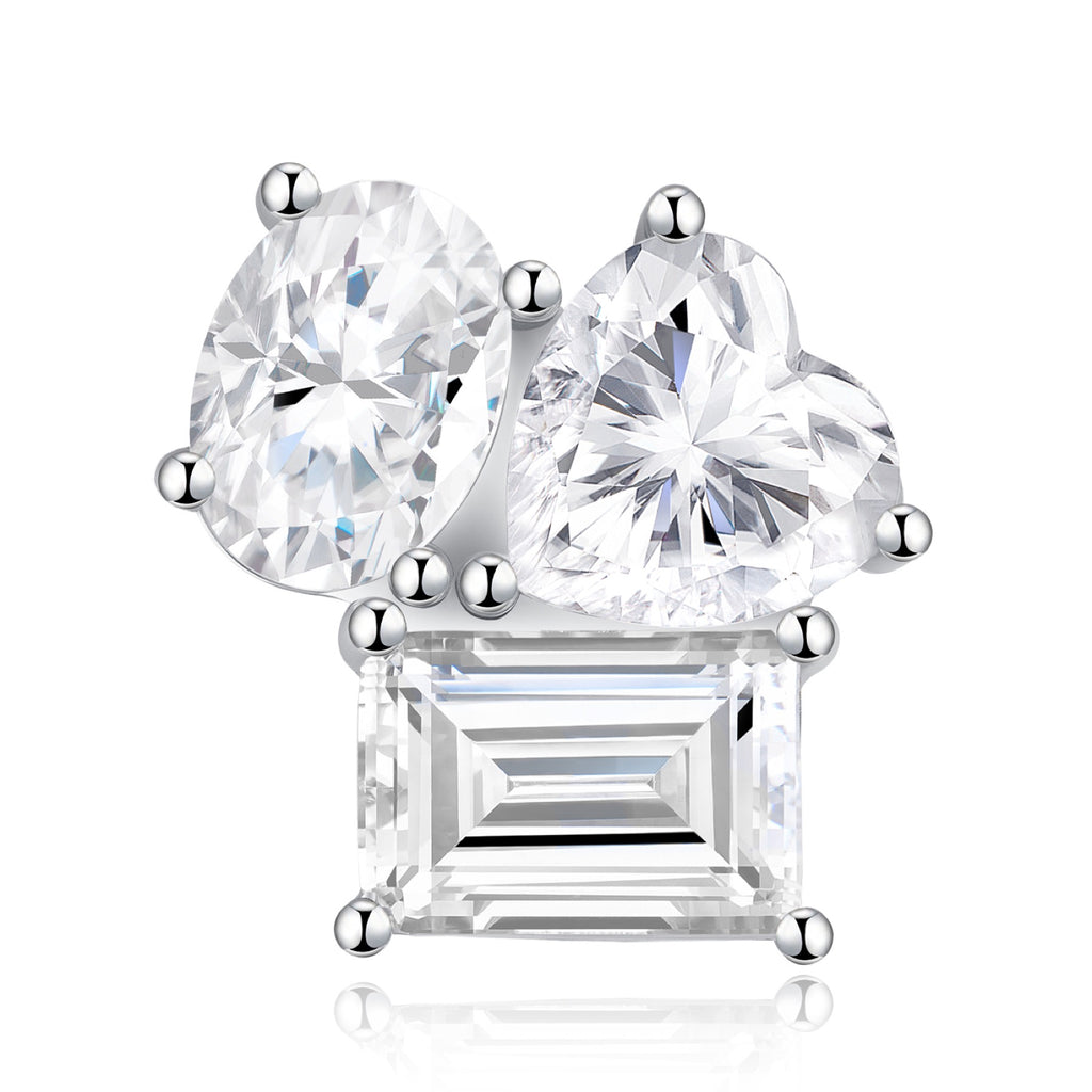 Cuoretto Moissanite Cluster Stud Earrings in Sterling Silver