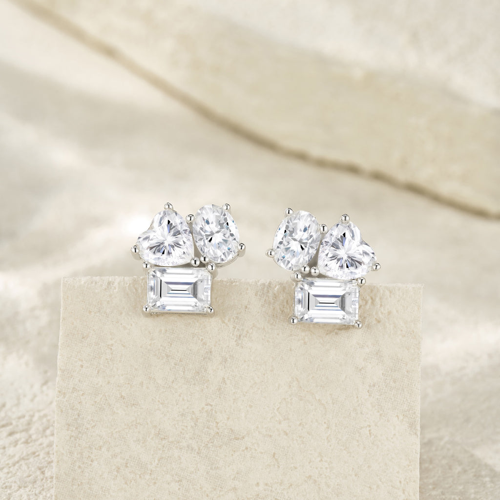 Cuoretto Moissanite Cluster Stud Earrings in Sterling Silver