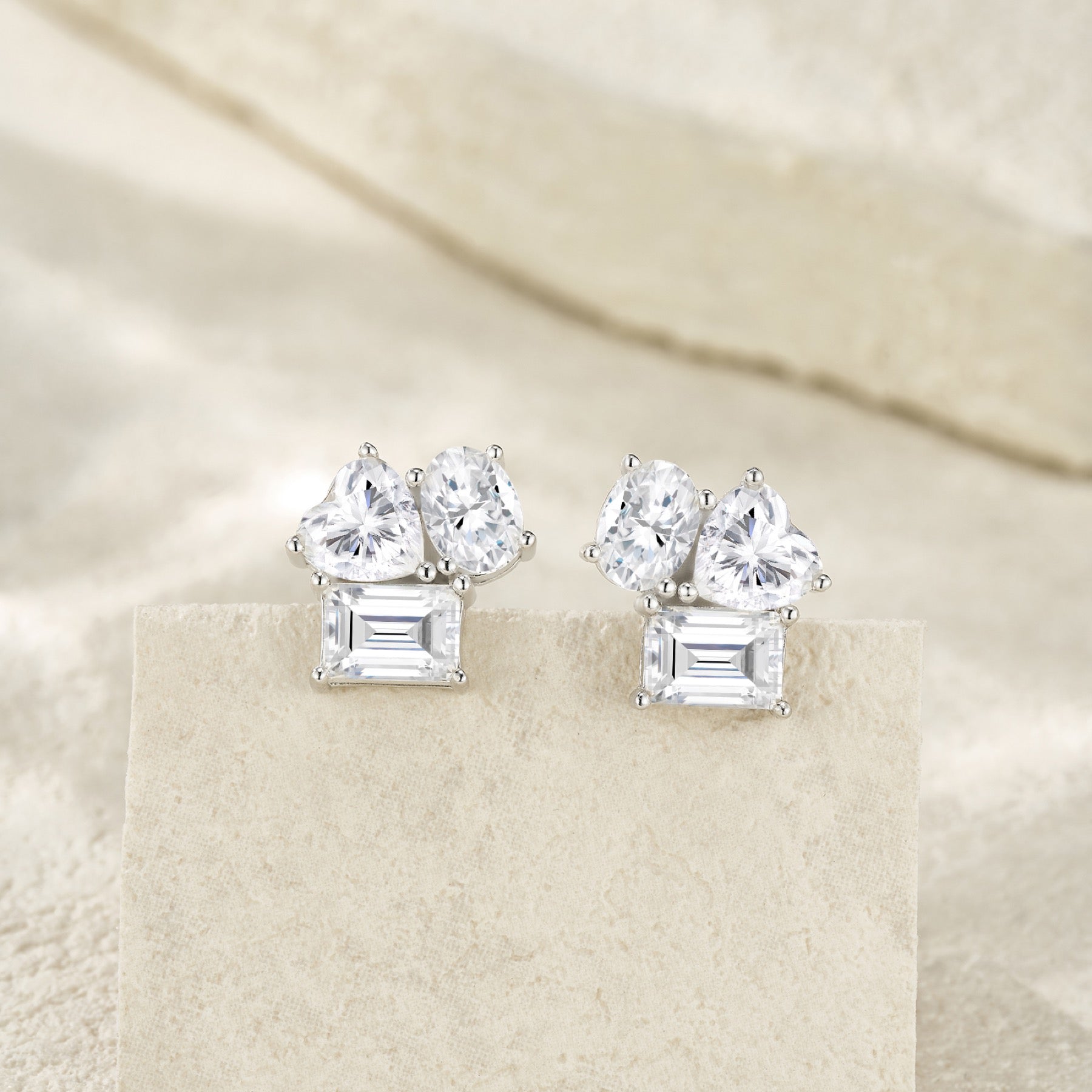 Cuoretto Moissanite Cluster Stud Earrings in Sterling Silver