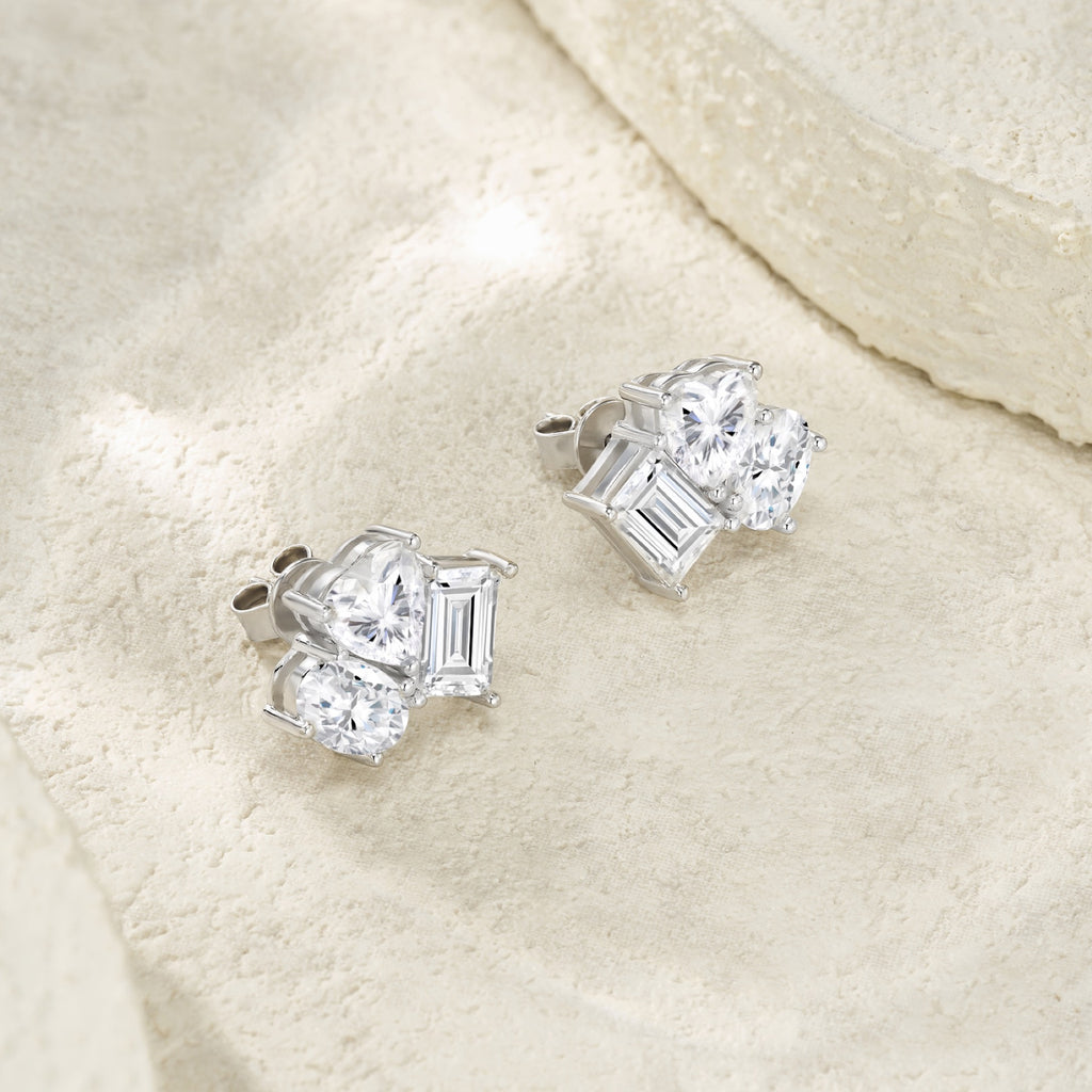 Cuoretto Moissanite Cluster Stud Earrings in Sterling Silver