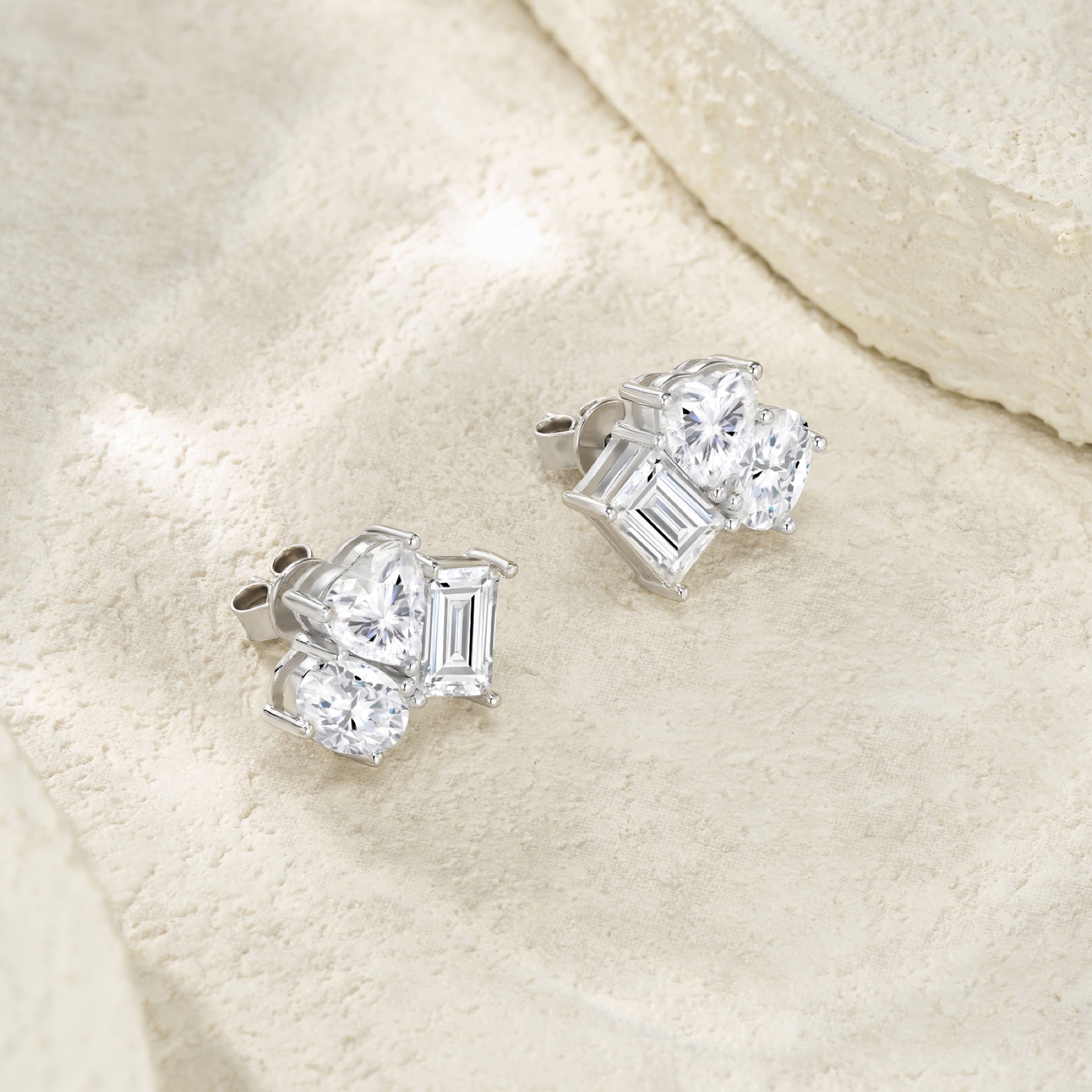 Cuoretto Moissanite Cluster Stud Earrings in Sterling Silver