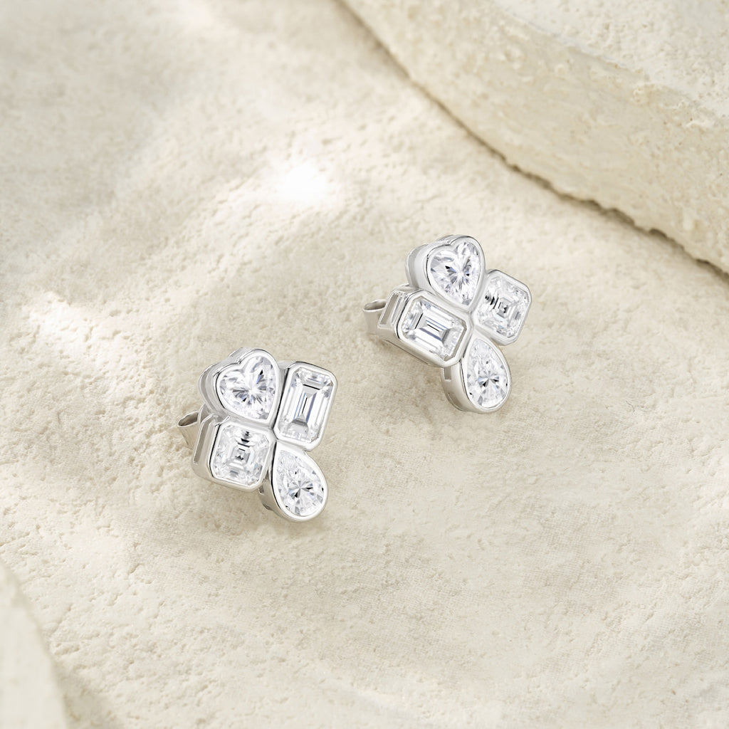 Quadricuore Moissanite Clover Stud Earrings in Sterling Silver