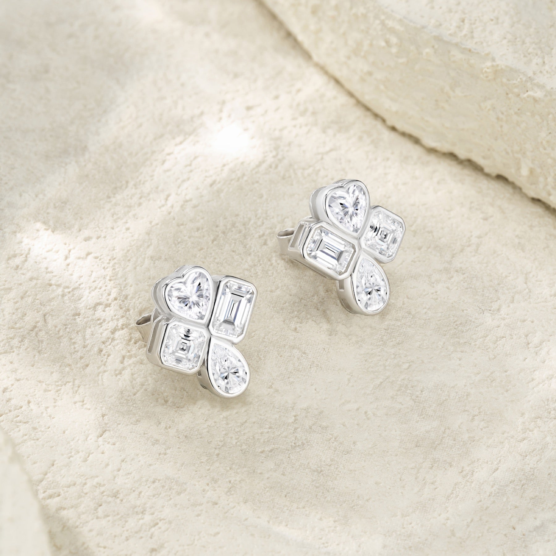 Quadricuore Moissanite Clover Stud Earrings in Sterling Silver