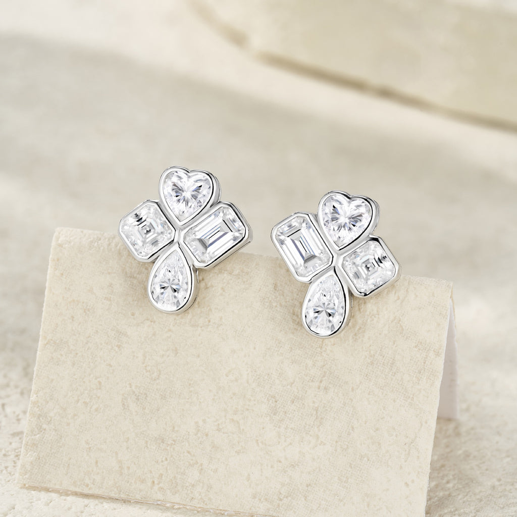 Quadricuore Moissanite Clover Stud Earrings in Sterling Silver