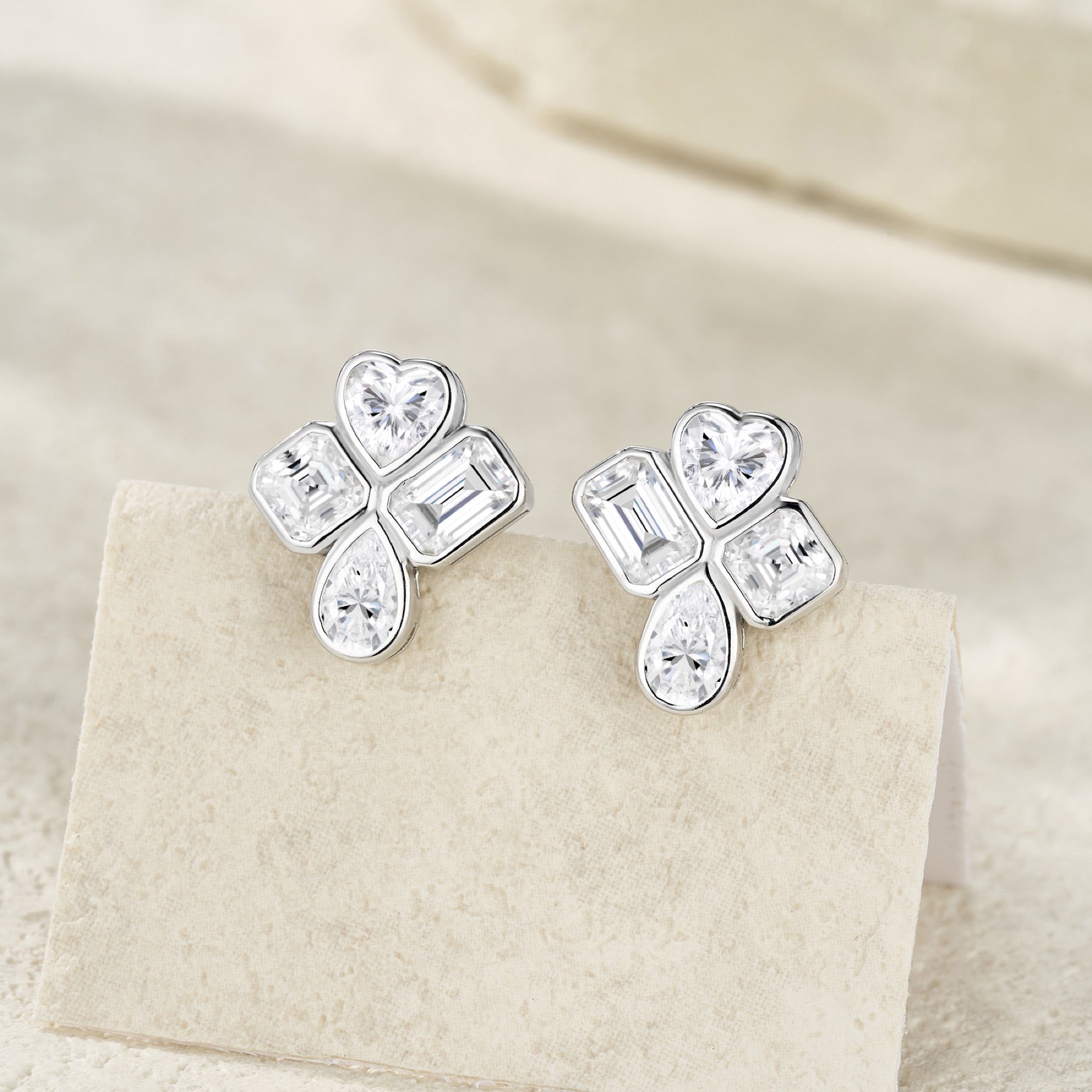 Quadricuore Moissanite Clover Stud Earrings in Sterling Silver
