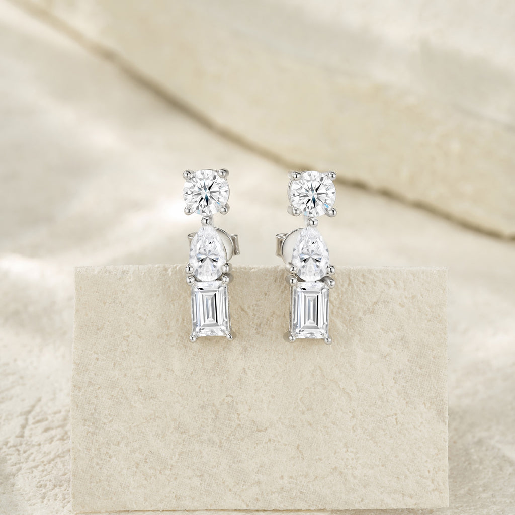Colonnina Moissanite Drop Stud Earrings in Sterling Silver