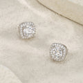 Reale 3 Carat Moissanite Halo Stud Earrings in Sterling Silver