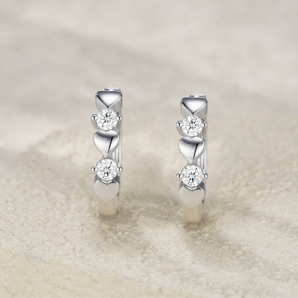Cuoricini Moissanite Huggie Hoop Earrings in Sterling Silver