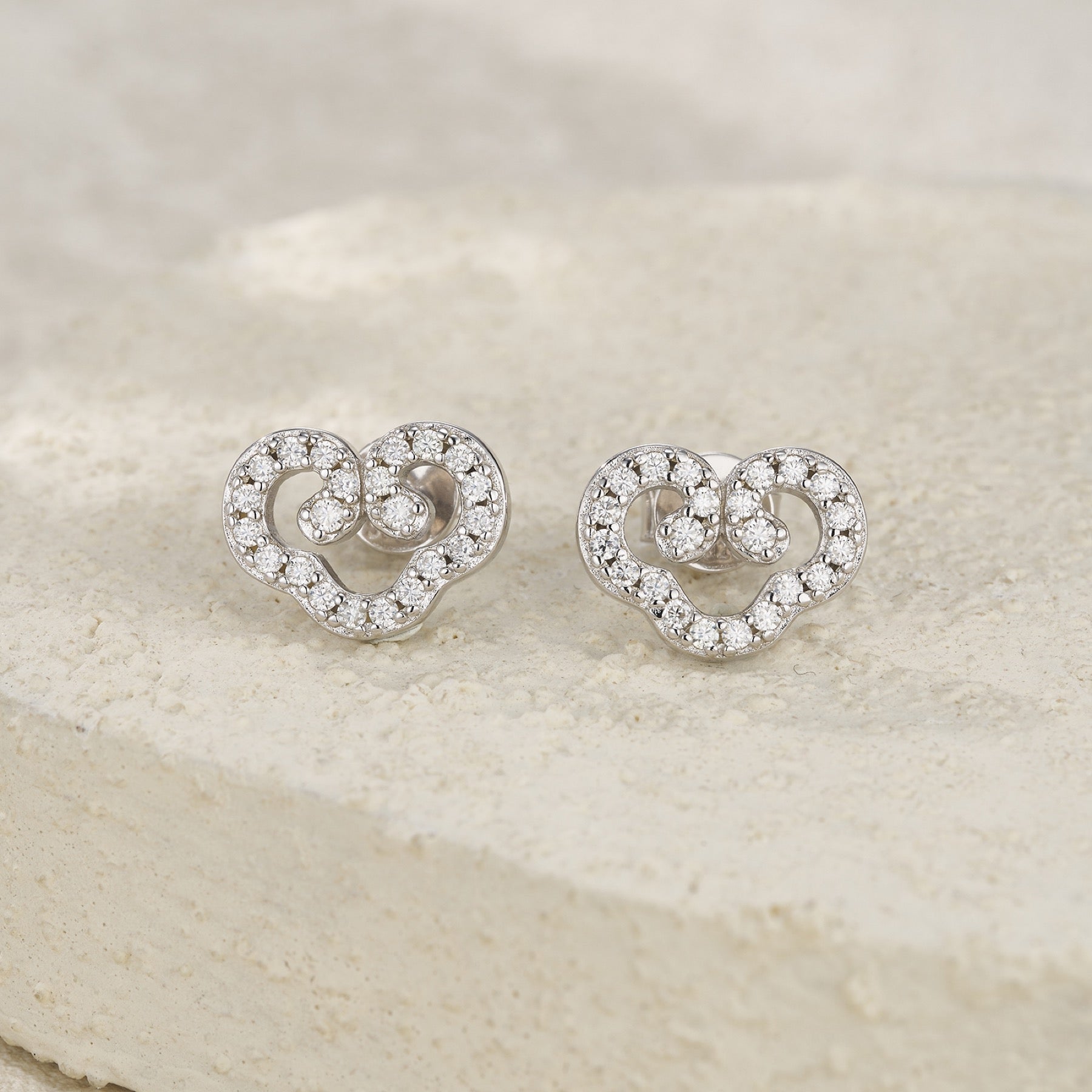 Intreccio Moissanite Heart Stud Earrings in Sterling Silver