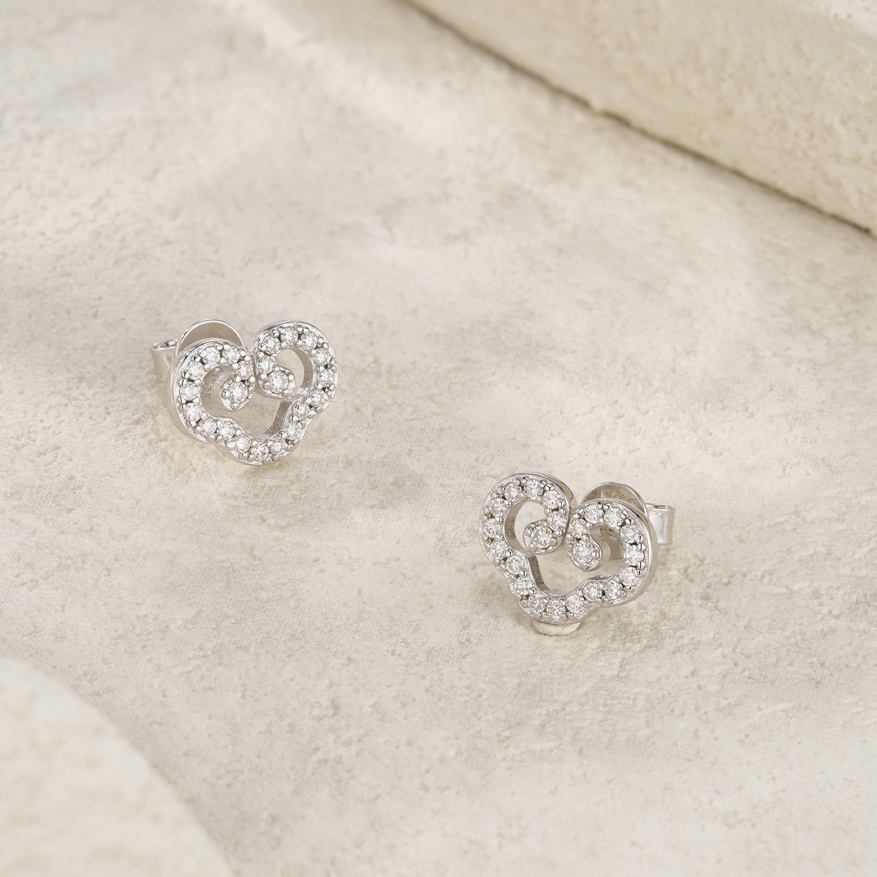 Intreccio Moissanite Heart Stud Earrings in Sterling Silver