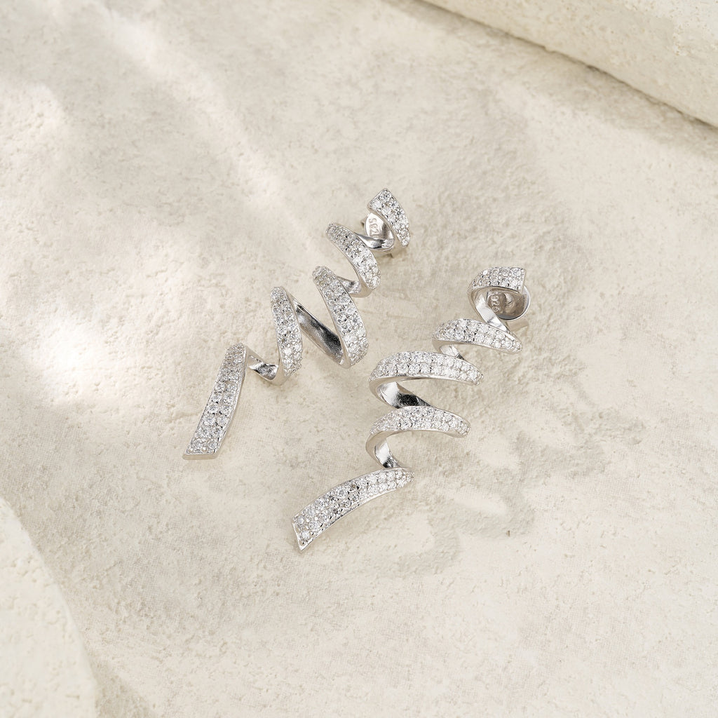 Voluta Moissanite Ear Climber Earrings in Sterling Silver