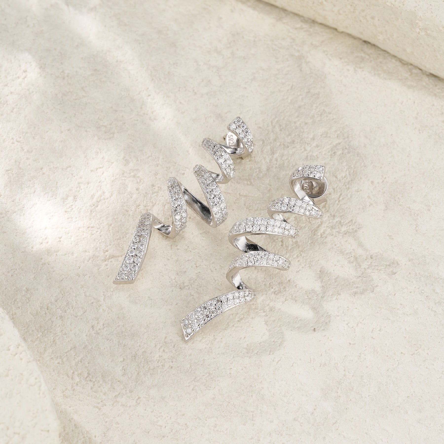 Voluta Moissanite Ear Climber Earrings in Sterling Silver