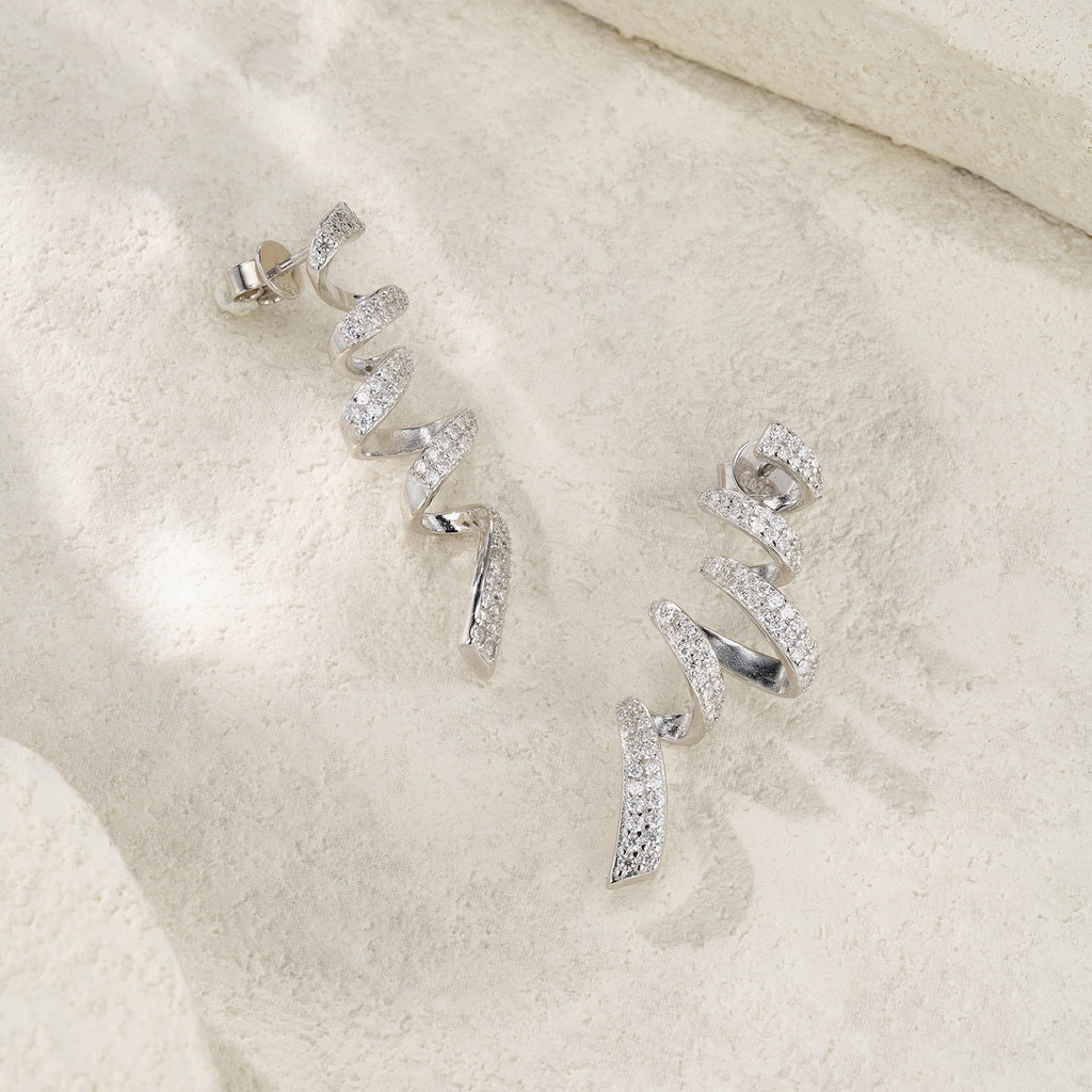 Voluta Moissanite Ear Climber Earrings in Sterling Silver