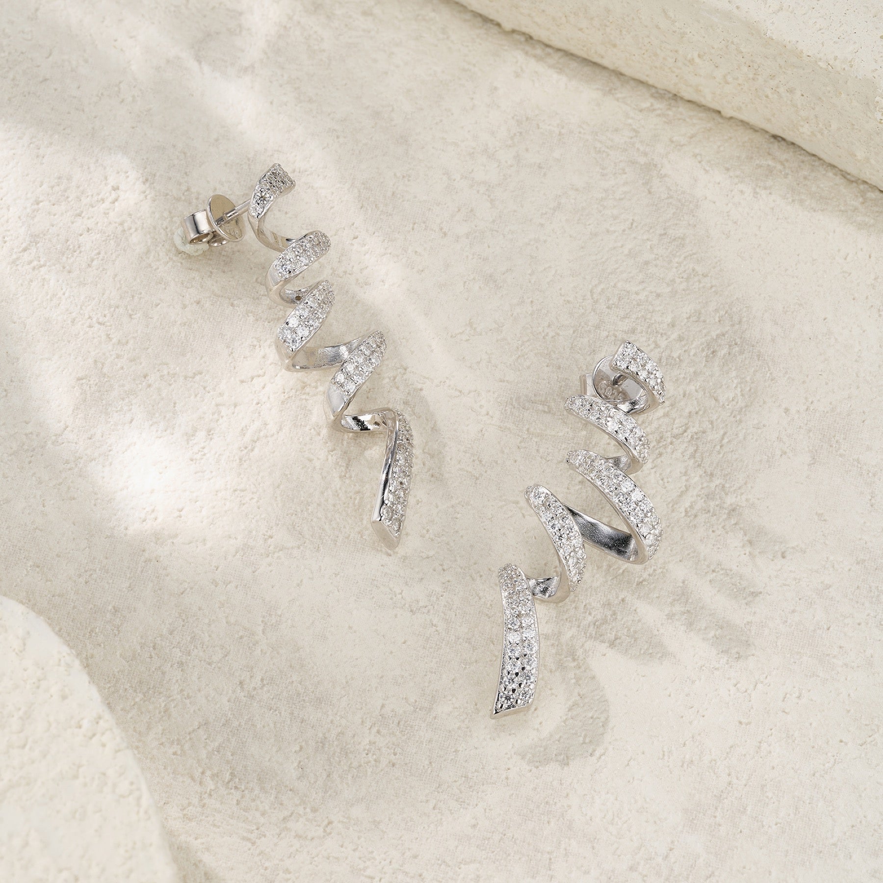 Voluta Moissanite Ear Climber Earrings in Sterling Silver