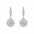 Aureola 1 Carat Moissanite Halo Drop Earrings in Sterling Silver