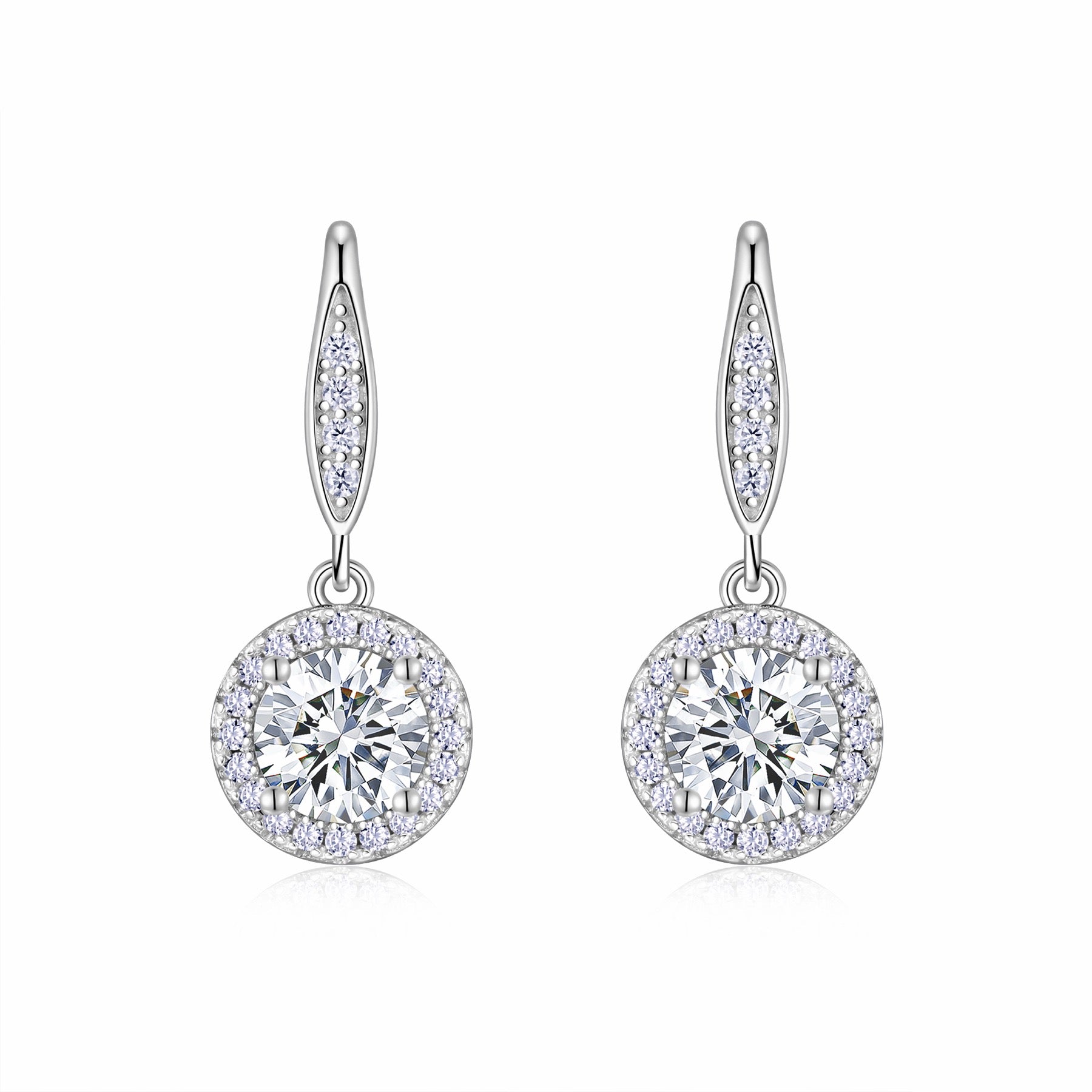 Aureola 1 Carat Moissanite Halo Drop Earrings in Sterling Silver