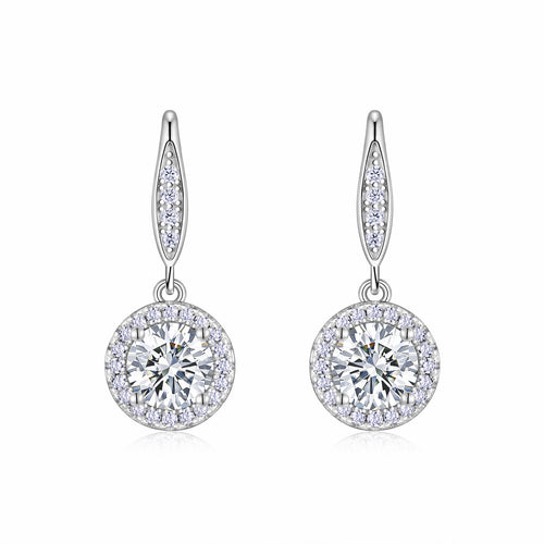 Aureola 1 Carat Moissanite Halo Drop Earrings in Sterling Silver