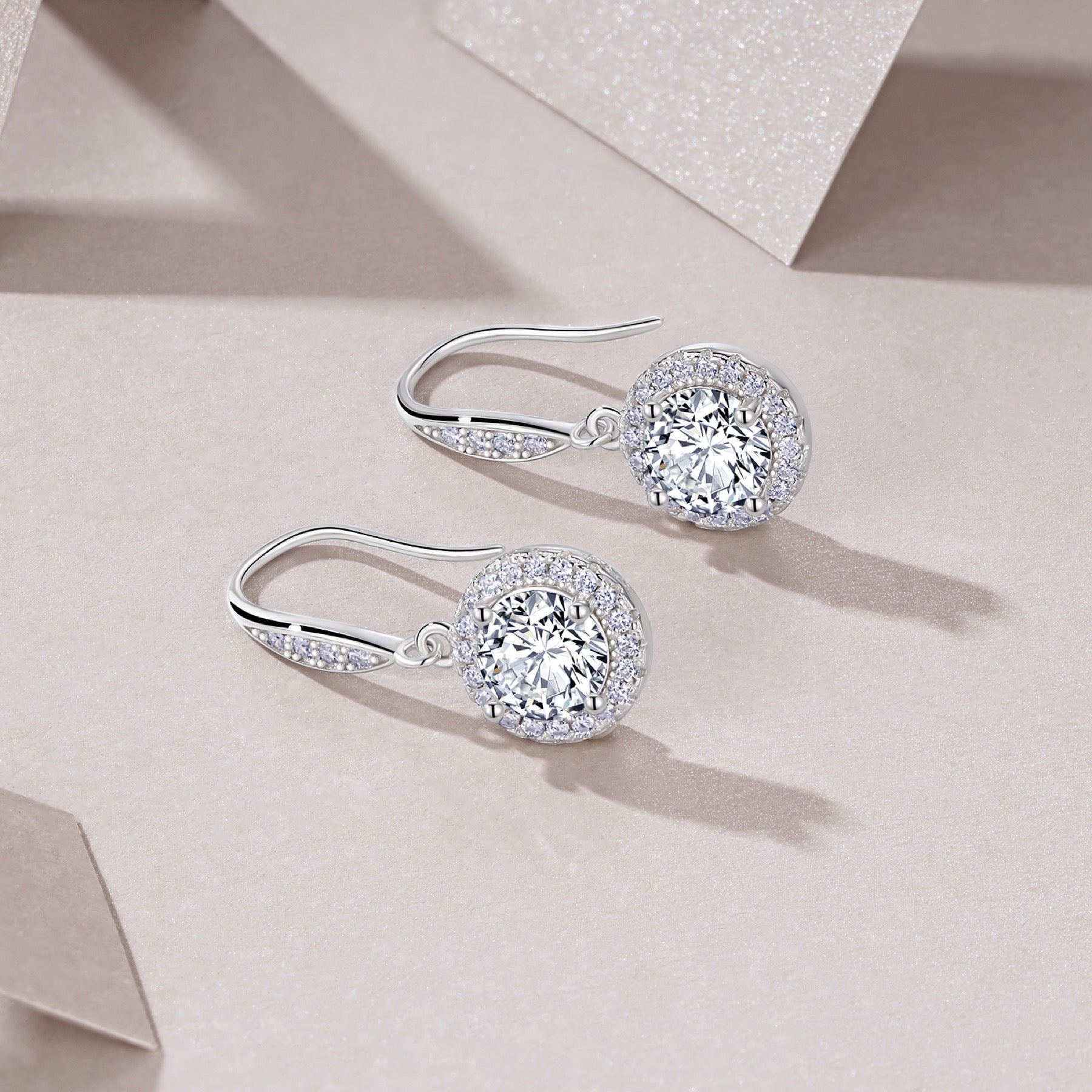 Aureola 1 Carat Moissanite Halo Drop Earrings in Sterling Silver