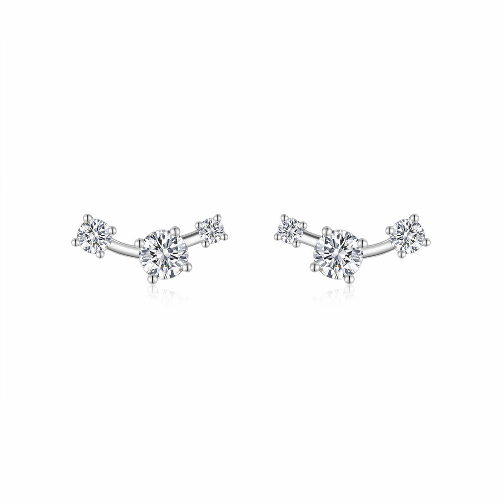 Ascesa Moissanite Climber Stud Earrings in Sterling Silver