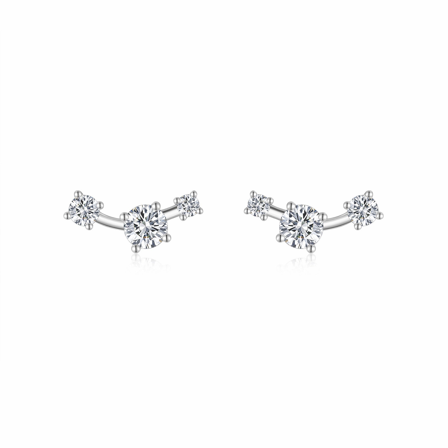 Ascesa Moissanite Climber Stud Earrings in Sterling Silver