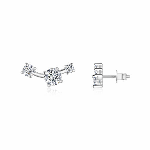 Ascesa Moissanite Climber Stud Earrings in Sterling Silver