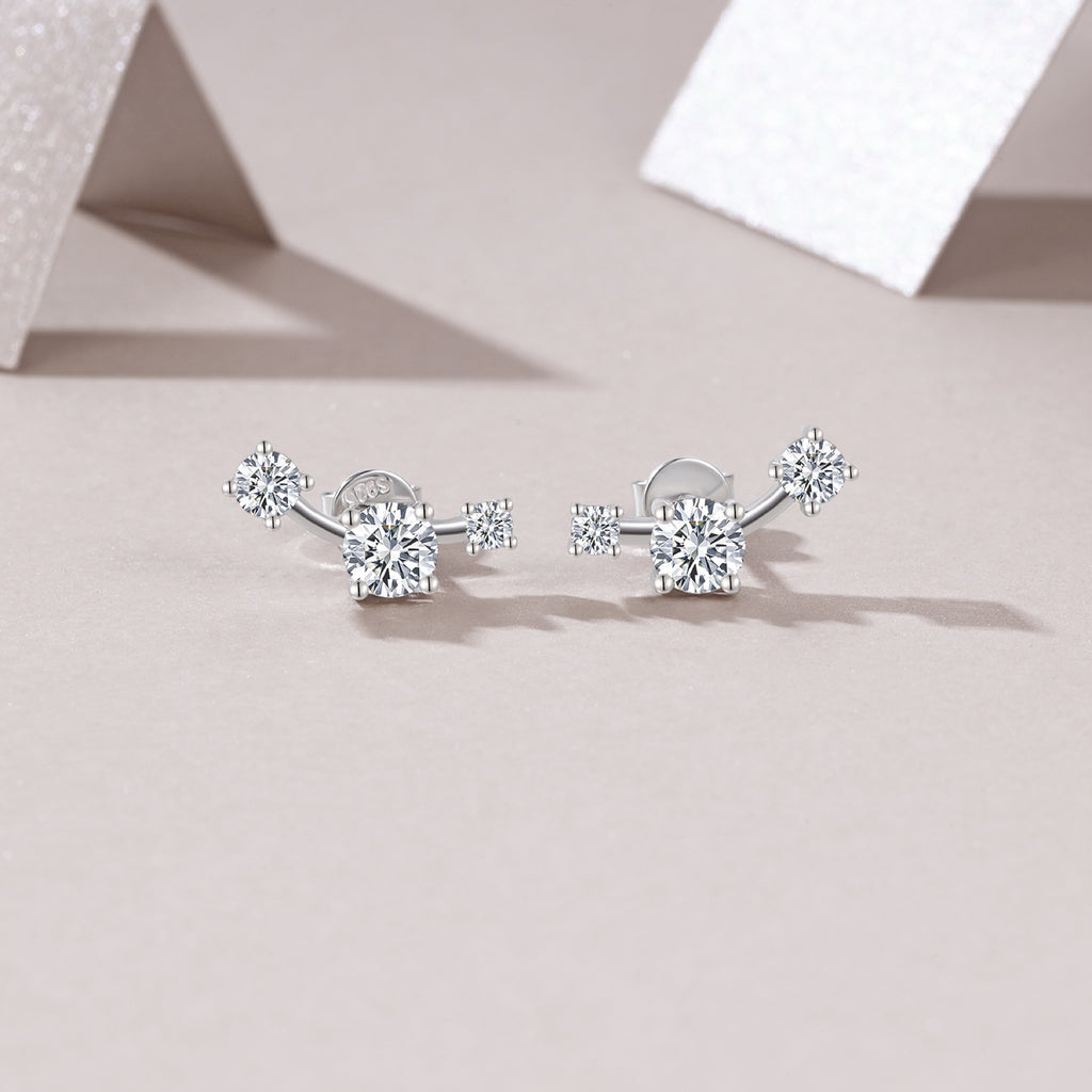 Ascesa Moissanite Climber Stud Earrings in Sterling Silver