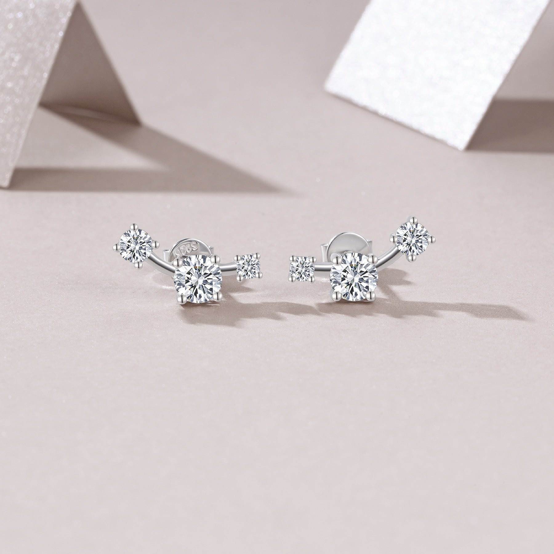 Ascesa Moissanite Climber Stud Earrings in Sterling Silver