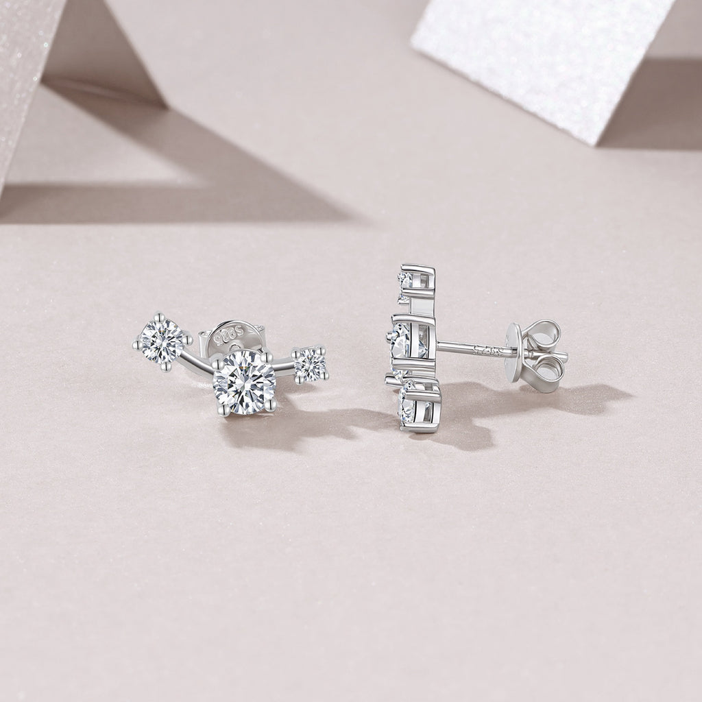 Ascesa Moissanite Climber Stud Earrings in Sterling Silver