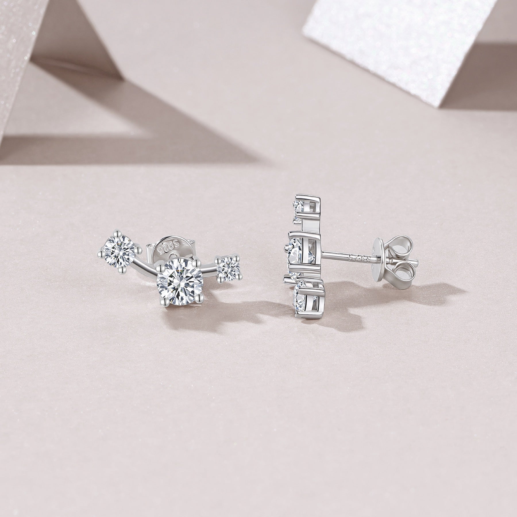 Ascesa Moissanite Climber Stud Earrings in Sterling Silver