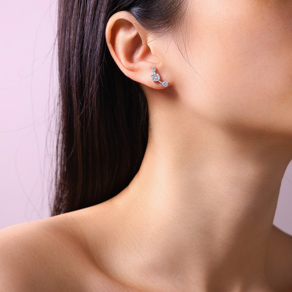 Ascesa Moissanite Climber Stud Earrings in Sterling Silver