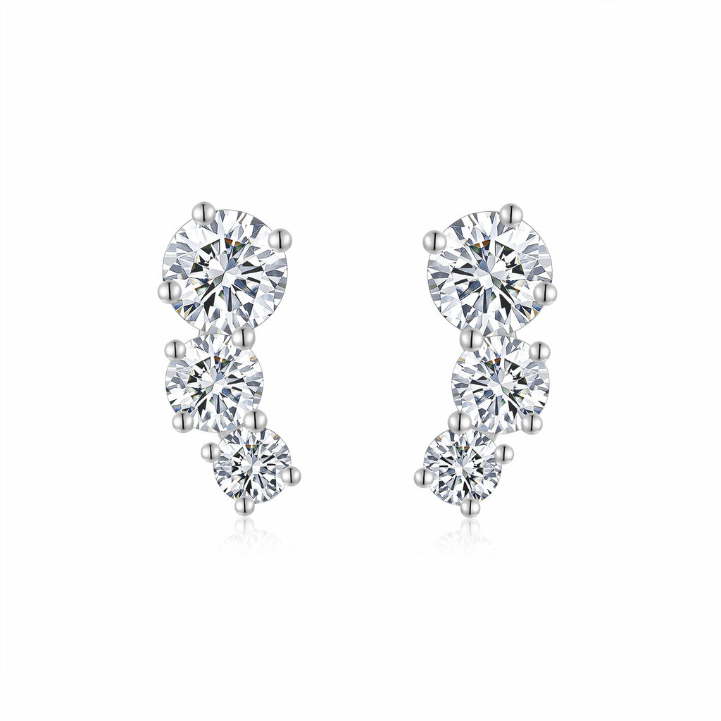 Arcata Moissanite Climber Stud Earrings in Sterling Silver