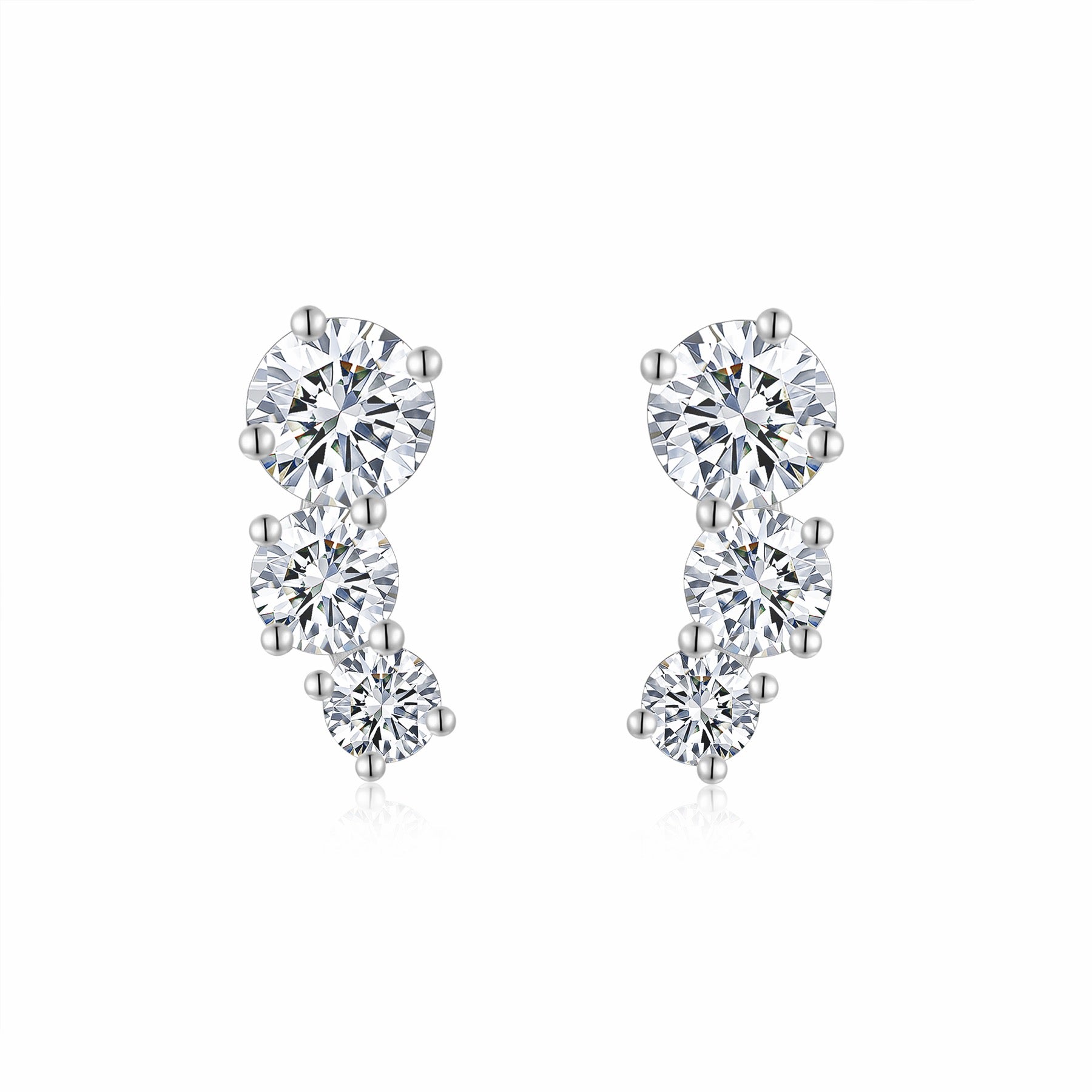 Arcata Moissanite Climber Stud Earrings in Sterling Silver