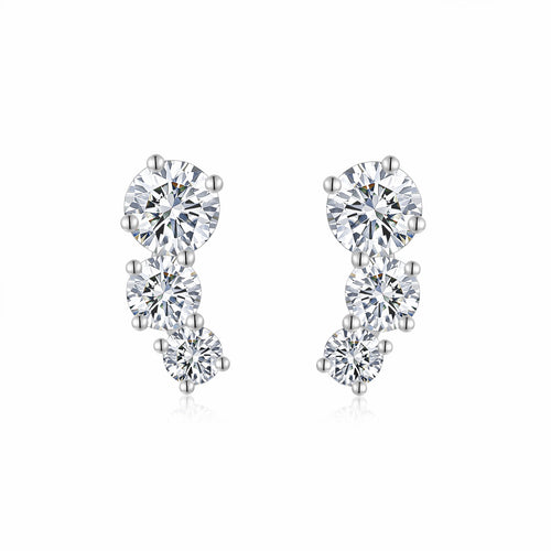 Arcata Moissanite Climber Stud Earrings in Sterling Silver