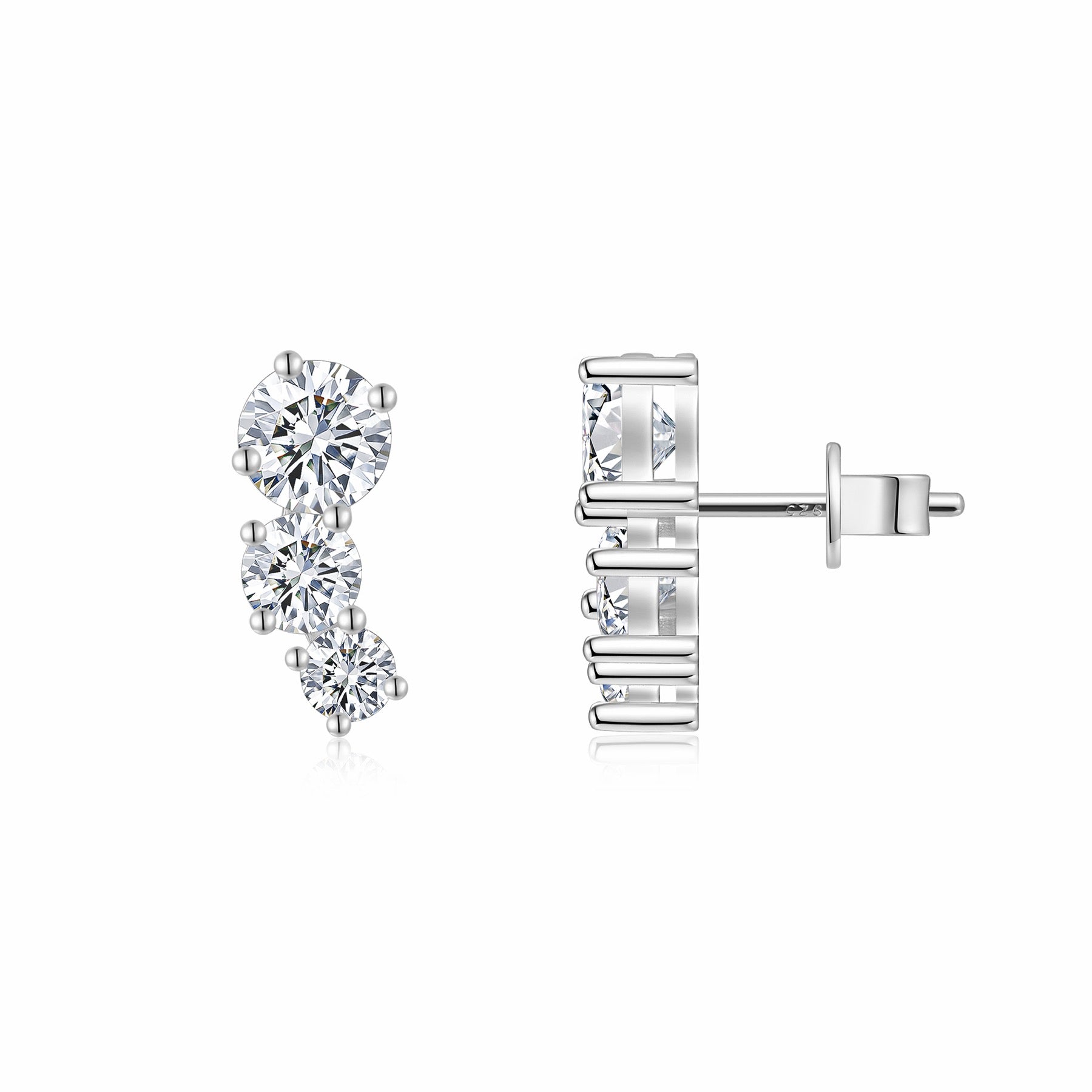 Arcata Moissanite Climber Stud Earrings in Sterling Silver