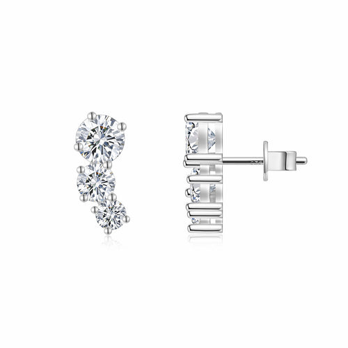 Arcata Moissanite Climber Stud Earrings in Sterling Silver
