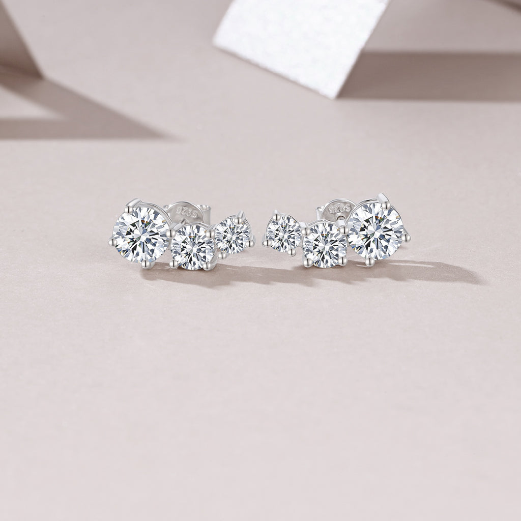 Arcata Moissanite Climber Stud Earrings in Sterling Silver